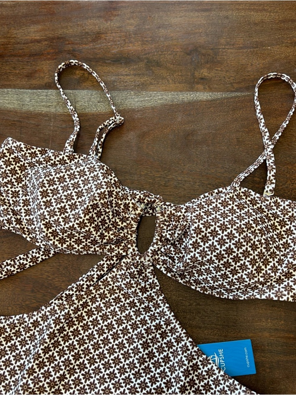 Cupshe Brown Patterned Cutout One-Piece Swimsuit - Picture 5 of 7